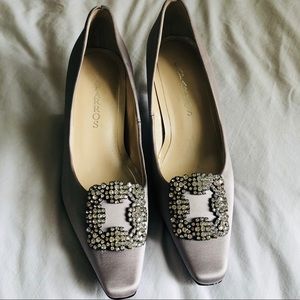 Caparros gray silver satin shoe rhinestone Buckle
